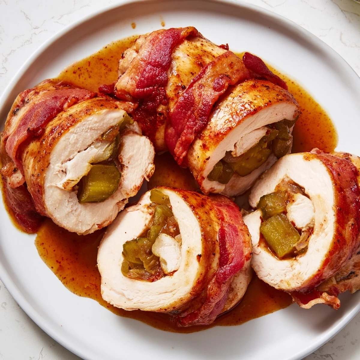 Quick Chicken Rouladen Rolls, golden brown and juicy, served with rich, savory gravy and potatoes.