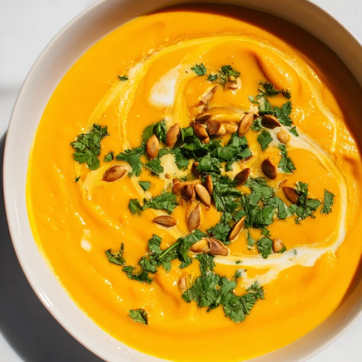 Enjoy a steaming bowl of homemade sweet potato and carrot soup, perfect for cold days.