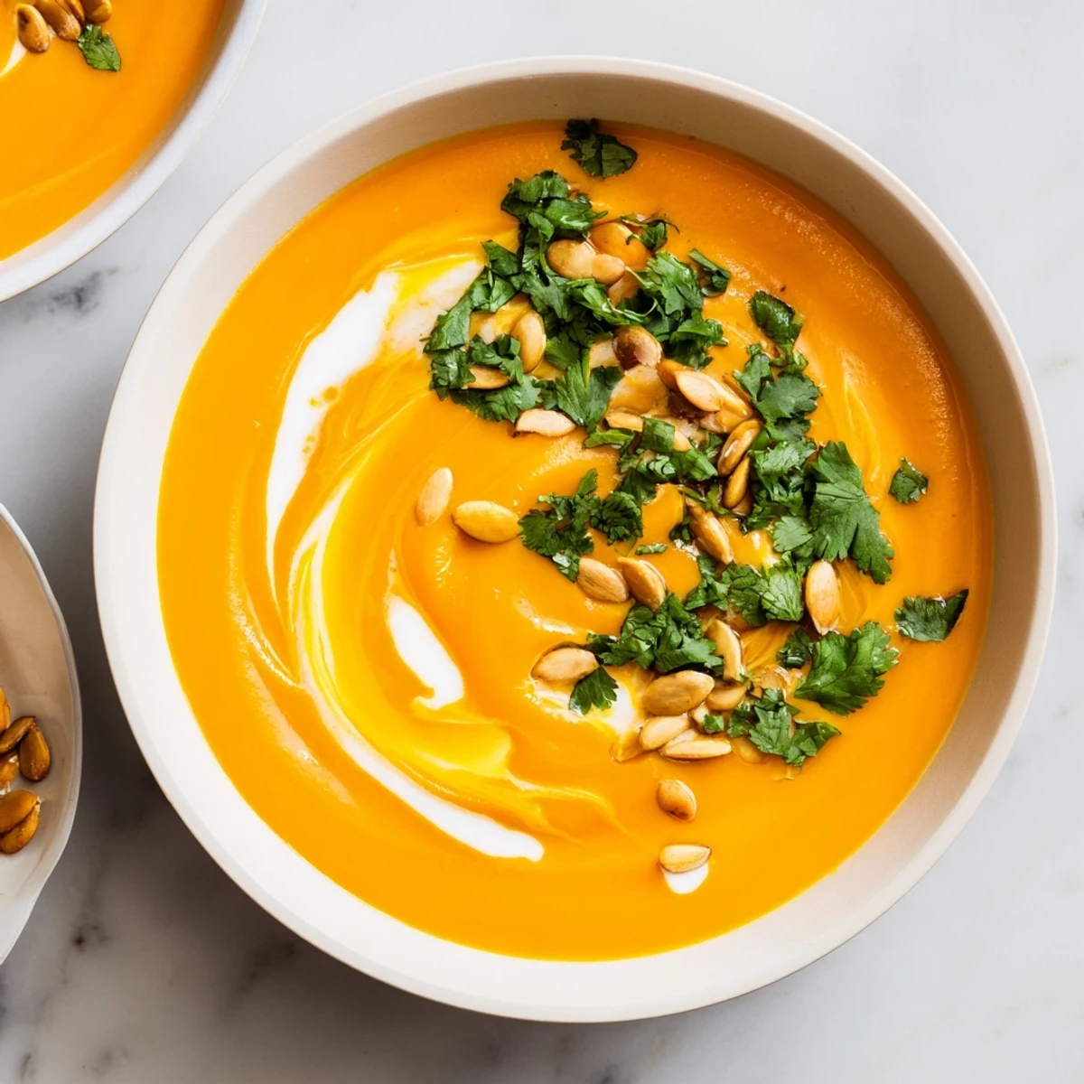 Aromatic 30-minute sweet potato & carrot soup, a vibrant, velvety pureed winter warmer.
