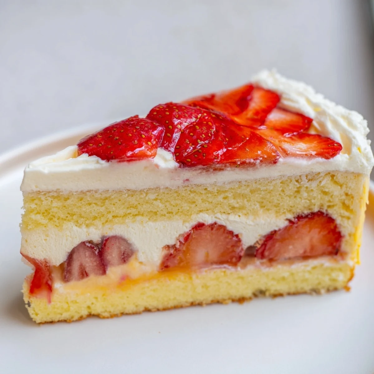 Close-up of a perfectly constructed strawberry torte, showcasing juicy berries and glossy glaze.