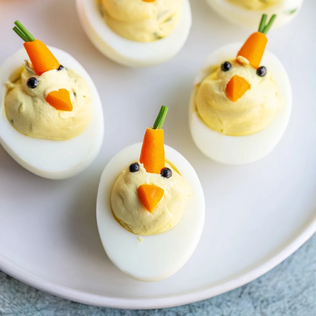 Chick & Duckling Snacks arranged on a platter, showcasing adorable egg and cheese creations for a snack.