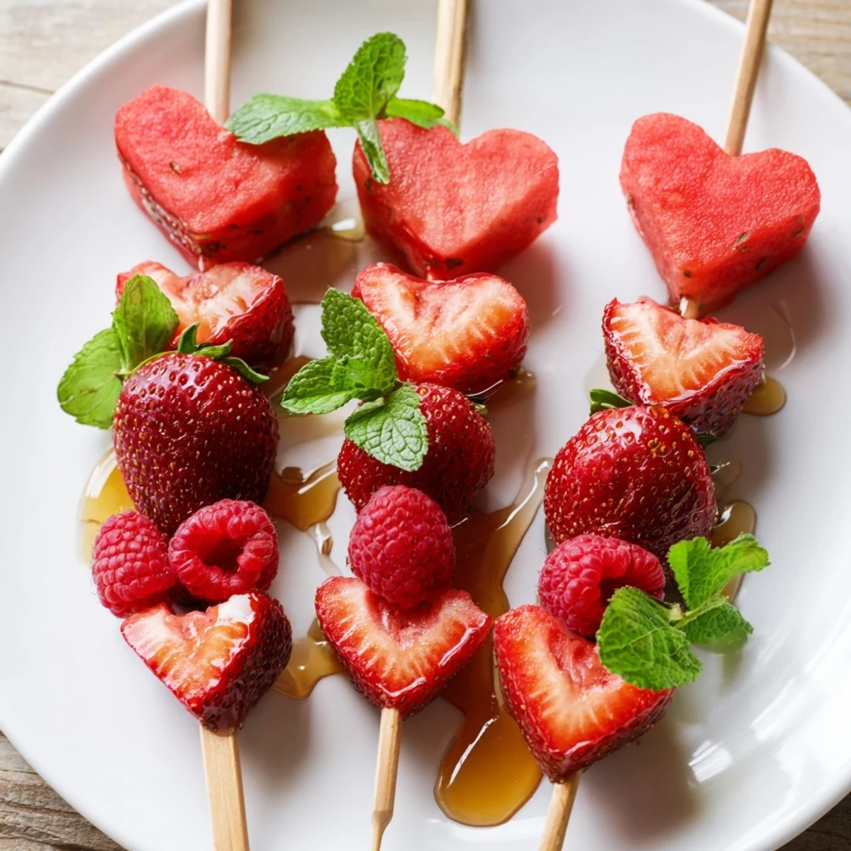 Delicious red heart fruit skewers, a healthy dessert option perfect for parties or a romantic date night.