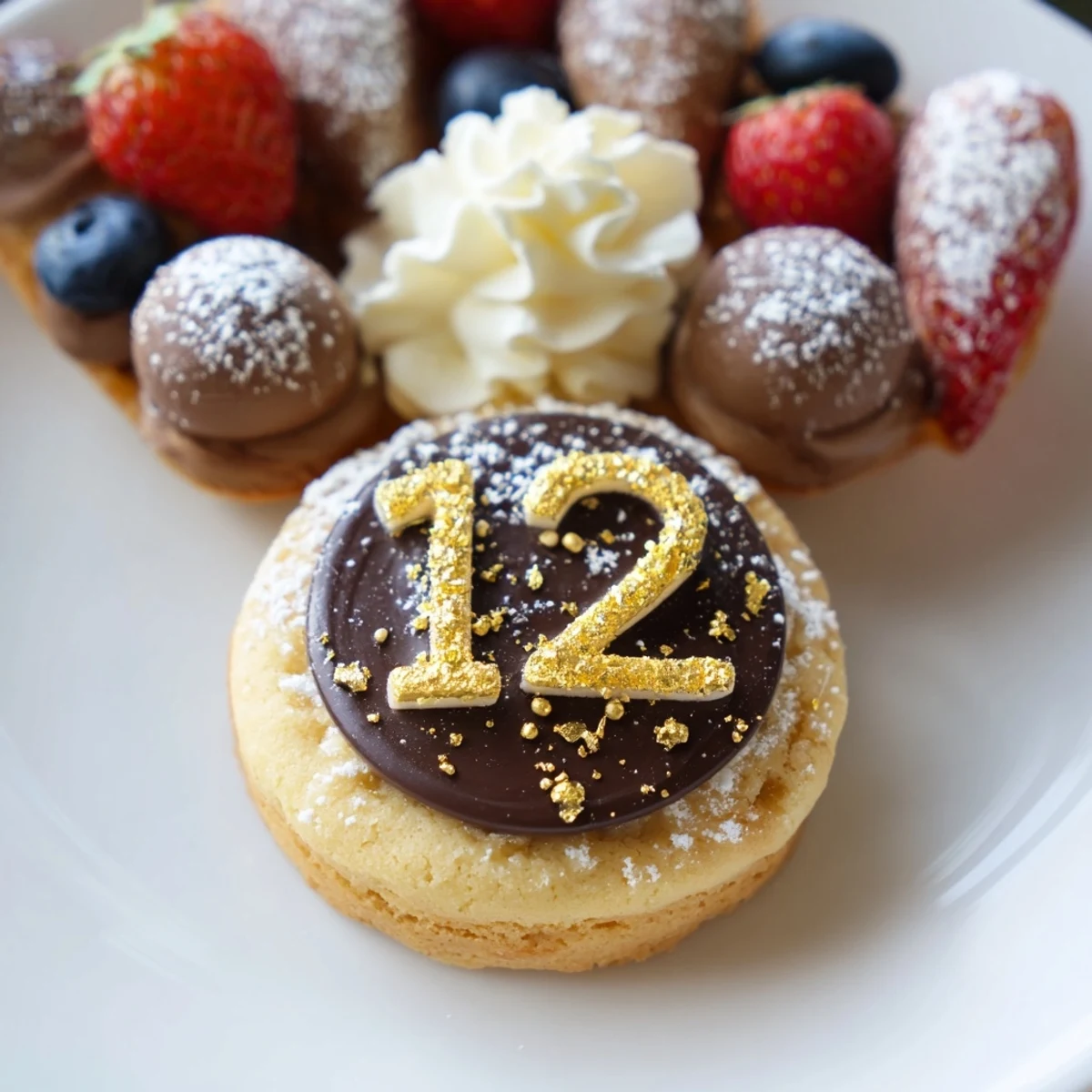Festive Sparkling Clock Countdown Platter with glistening berries and sparkling sugar for New Year's.