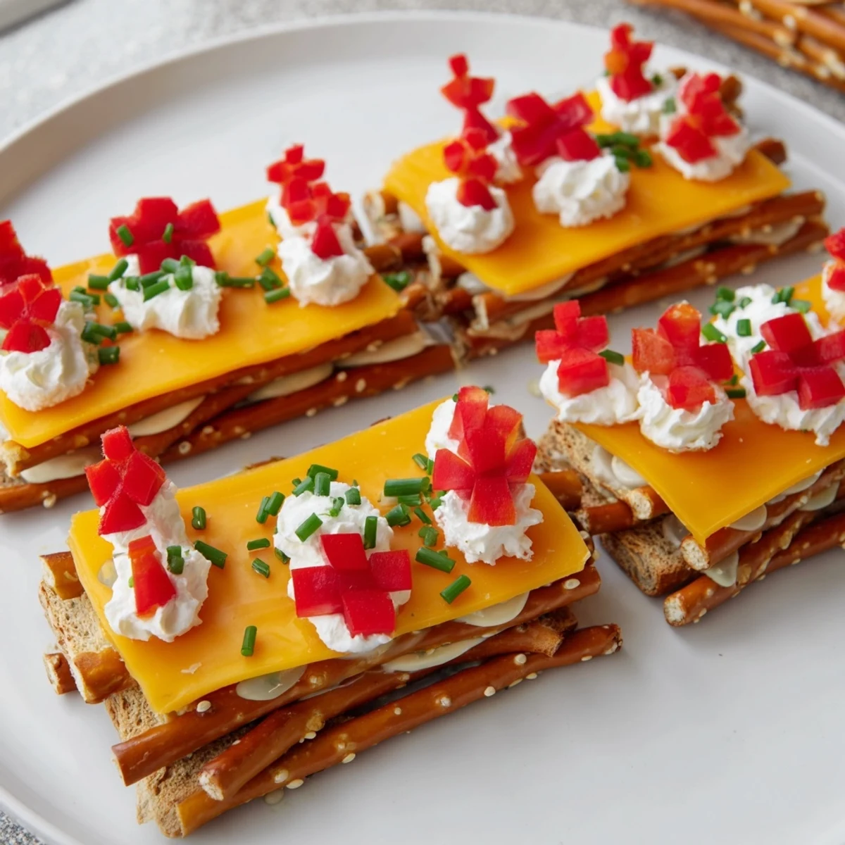Delicious cheese and pretzel Log Cabin appetizer, perfect for a party or snack board.