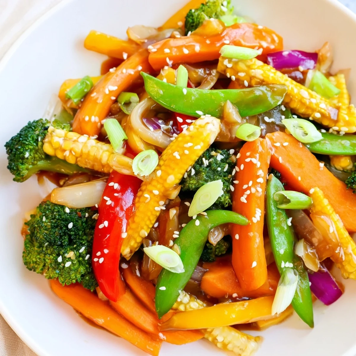 A colorful vegetable stir-fry with a variety of vibrant frozen vegetables, ready to eat.