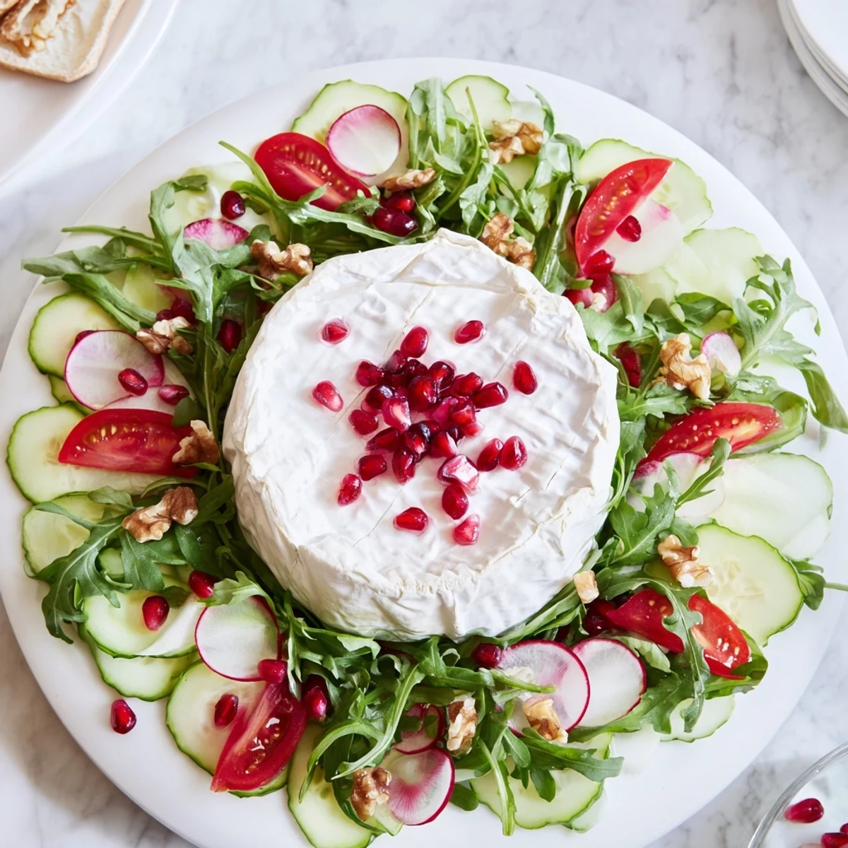 A visual masterpiece: The Zenith Point salad with creamy cheese and vibrant vegetable arrangement.