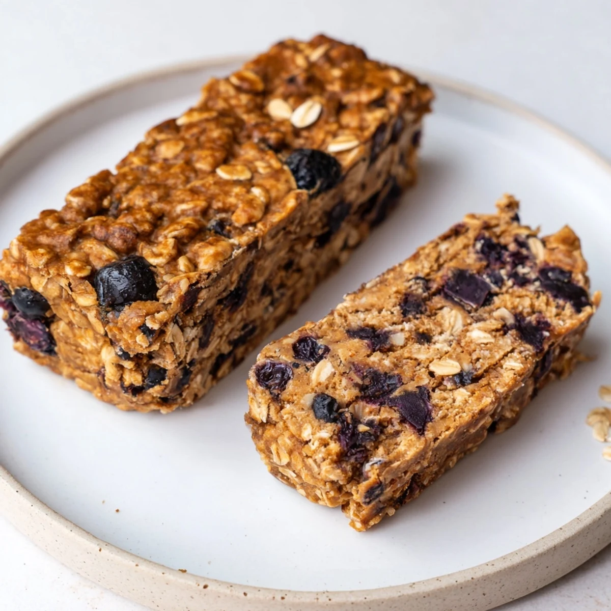 Delicious Blueberry Banana Oatmeal Protein Bars, filled with juicy blueberries, ready to eat!