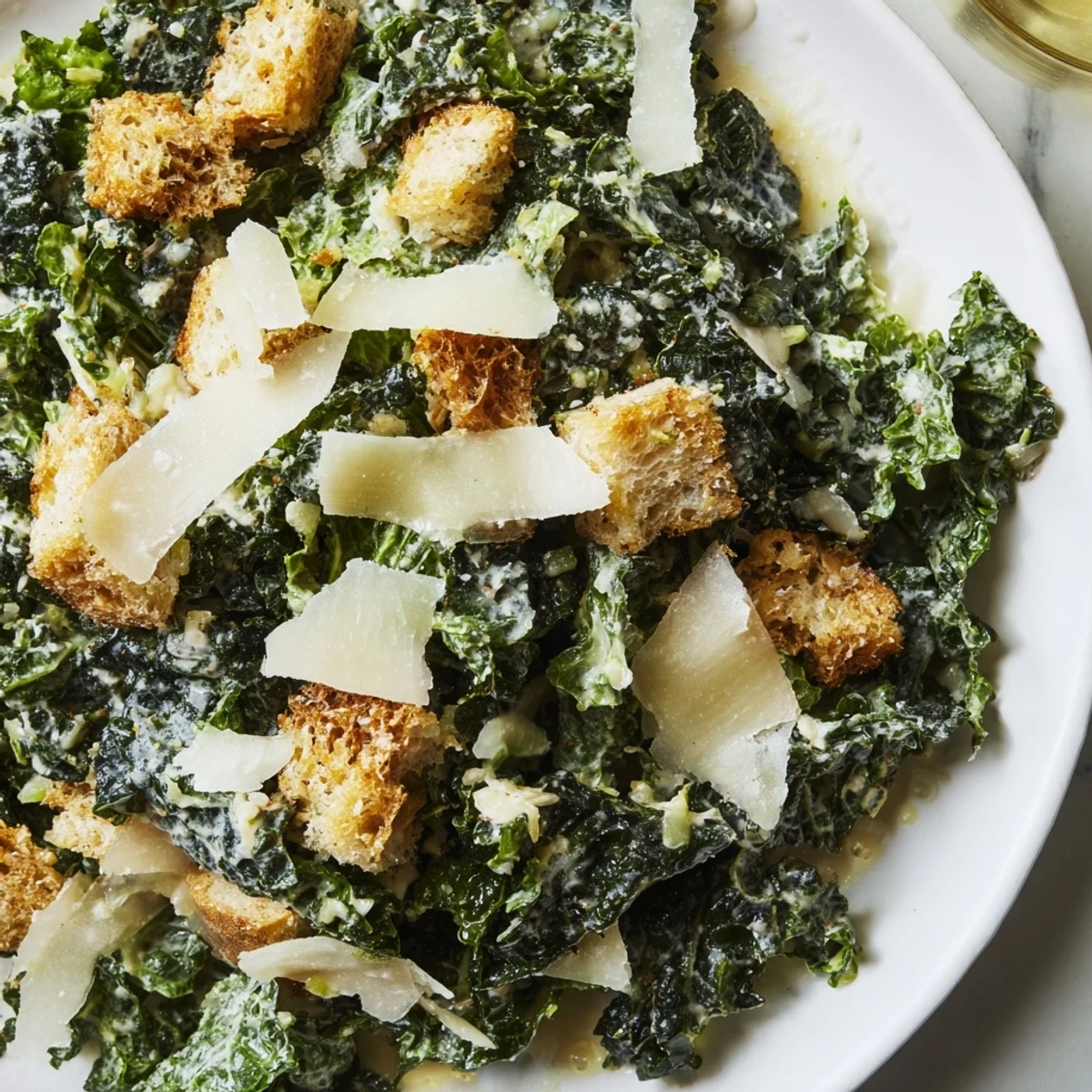 Fresh, homemade Kale Caesar Salad: a bright, delicious salad with creamy dressing and shaved Parmesan.