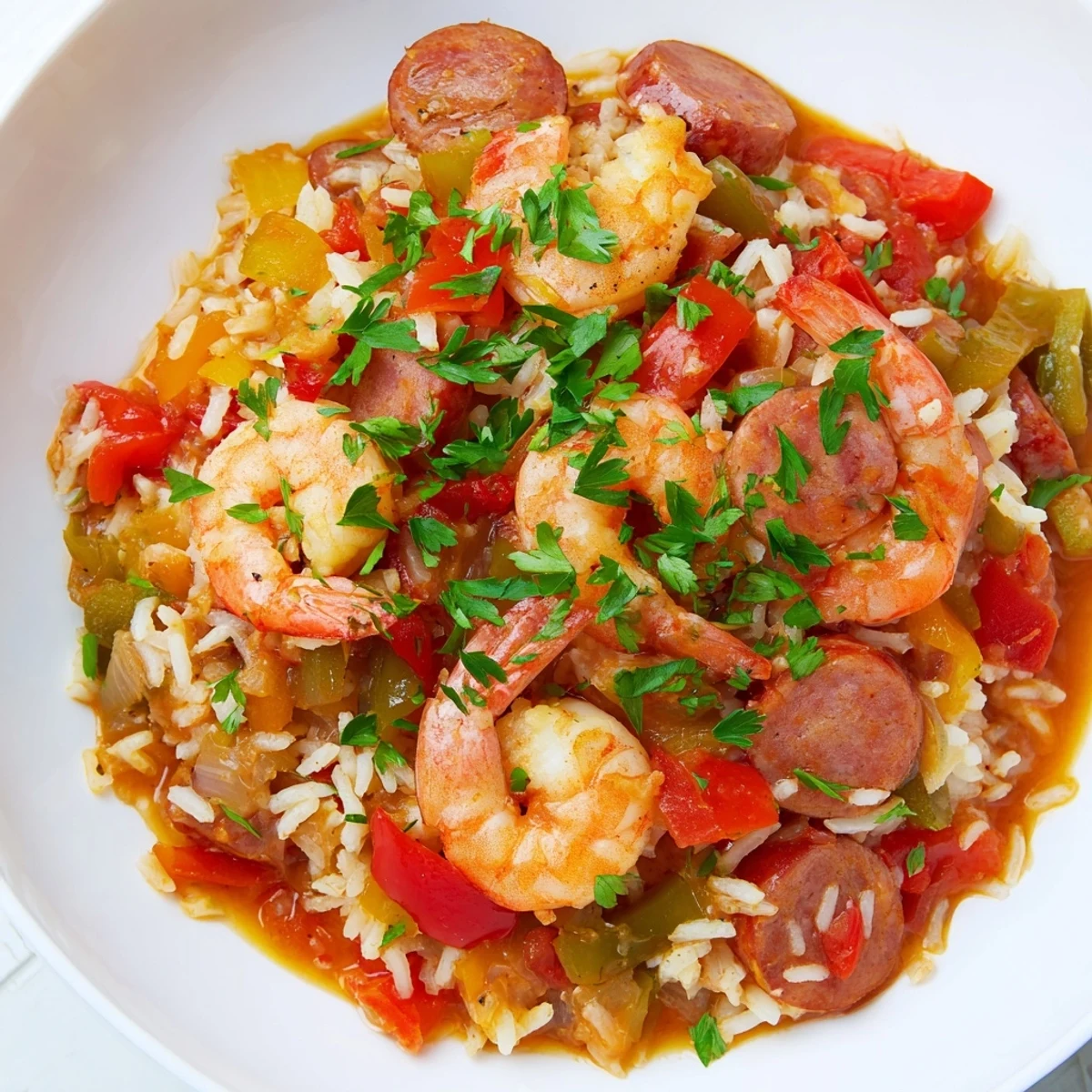 Here are three ALT texts for the Jambalaya Skillet recipe: