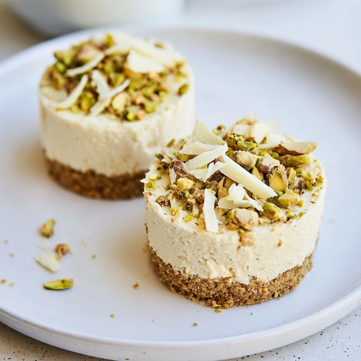 A photo shows vibrant Pistachio Cheesecake Bites, ready to enjoy as a perfect individual dessert.