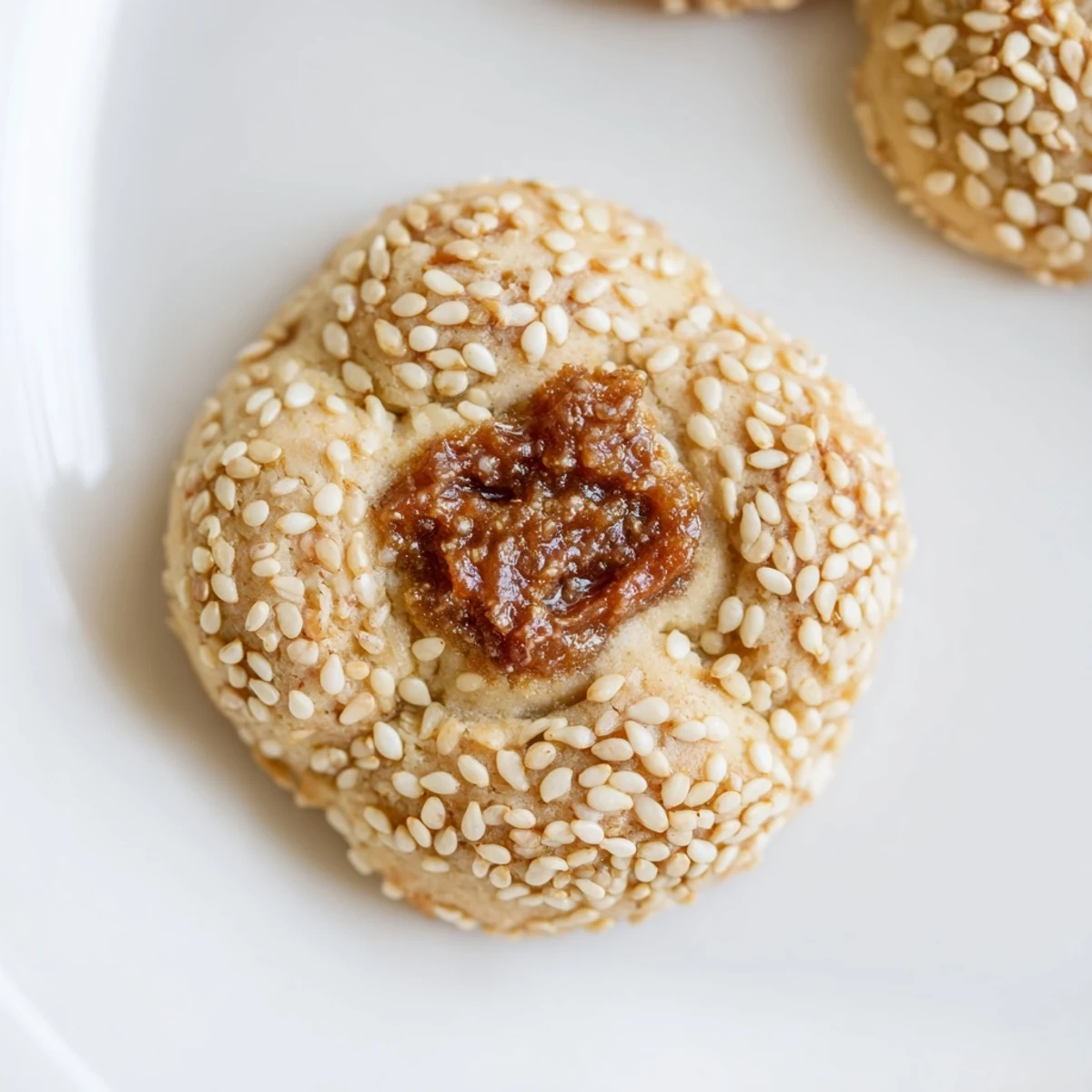 Golden-brown Palestinian Kahk cookies, a taste of tradition, sprinkled with toasted sesame seeds ready to serve.