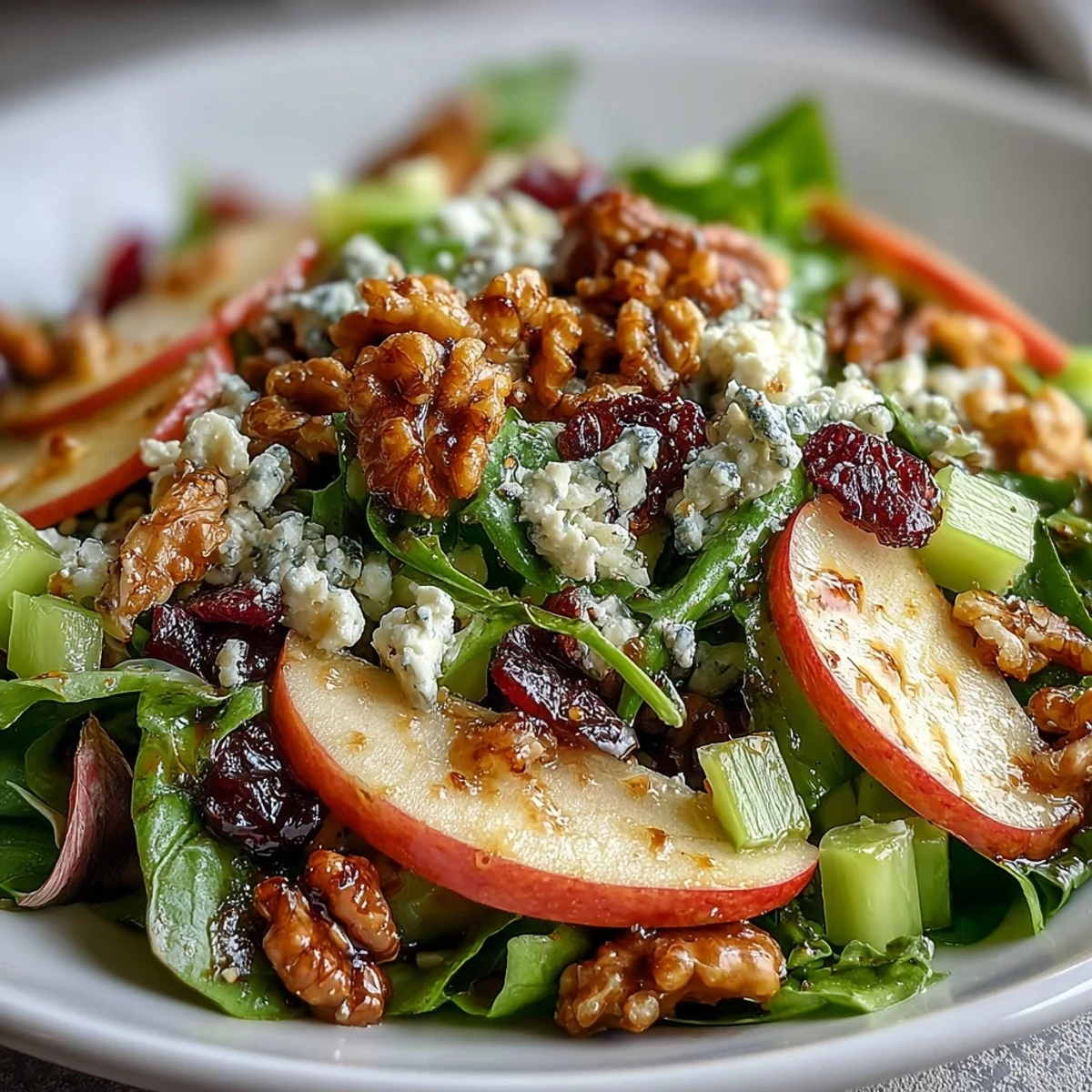Frische Apfel-Walnuss-Salat-Schüssel mit knackigen Äpfeln und cremigem Dressing.