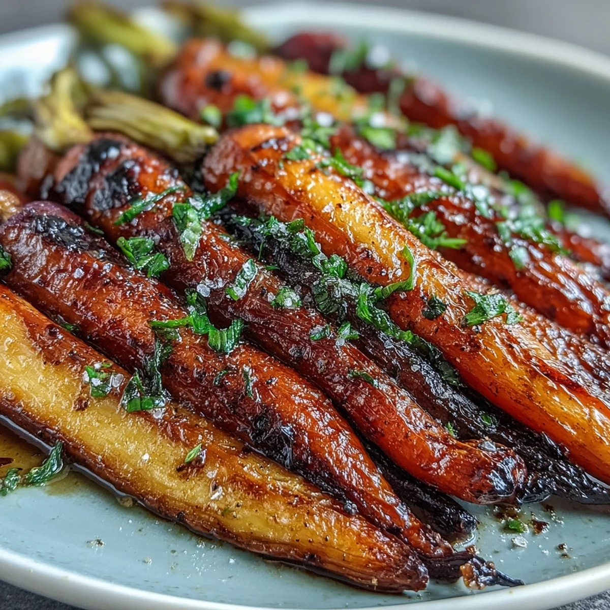 Geröstete Regenbogenkarotten mit Hummus, ein gesunder Appetizer mit cremigem Dip.