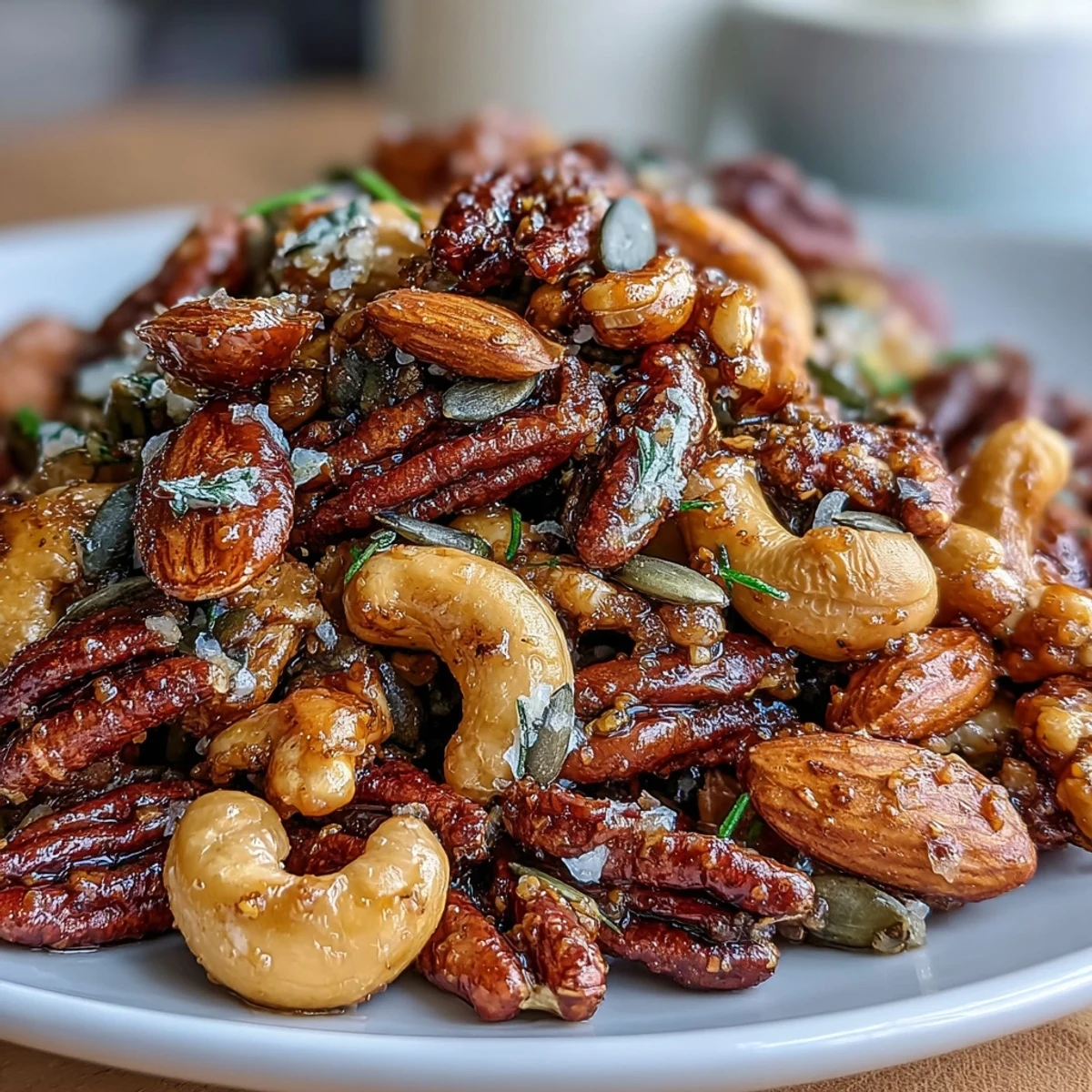 Leckere Spiced Nuts and Seeds Mix im Glas als gesunder Snack für Unterwegs.