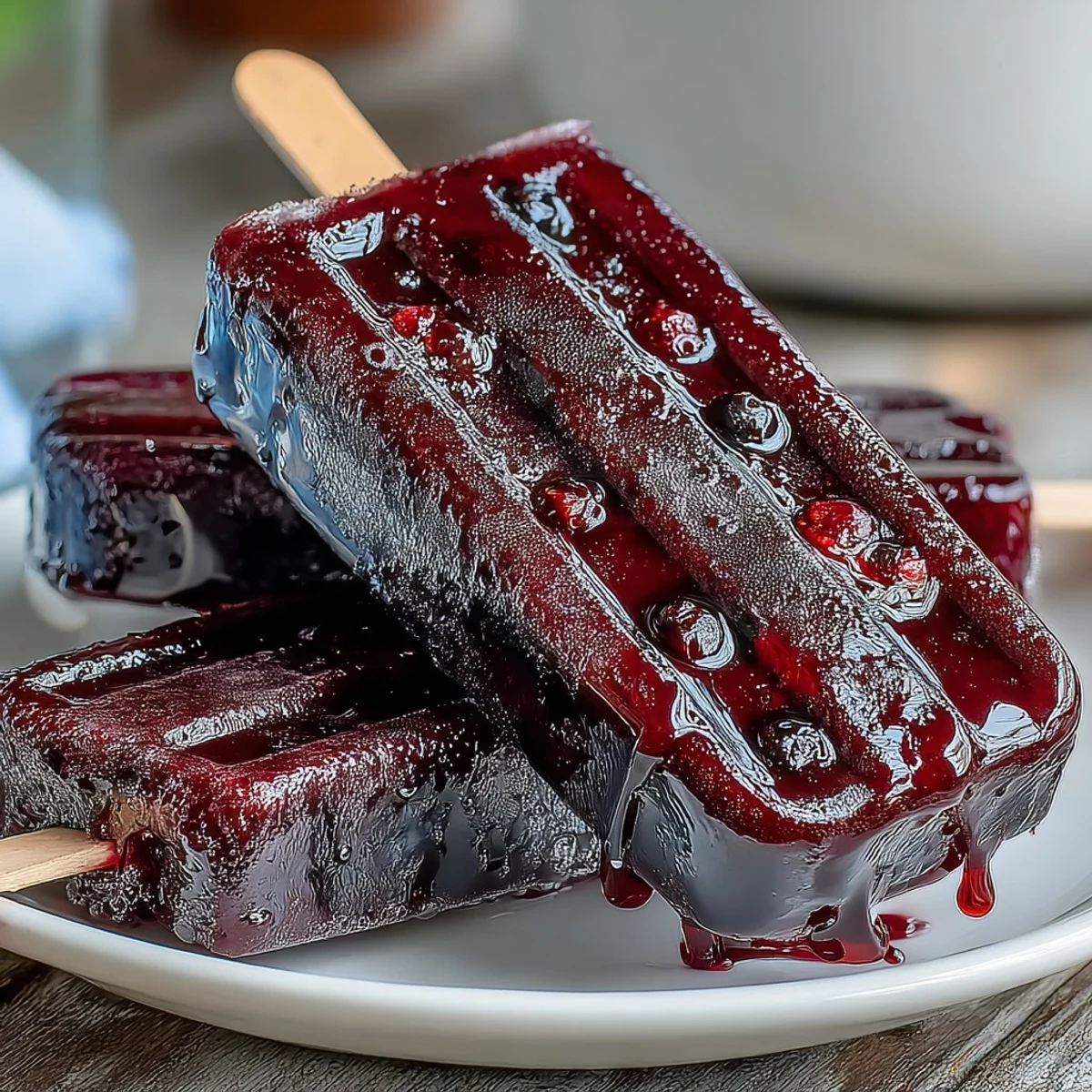 Homemade black currant popsicles with vibrant purple hue and refreshing tanginess, perfect for summer enjoyment.