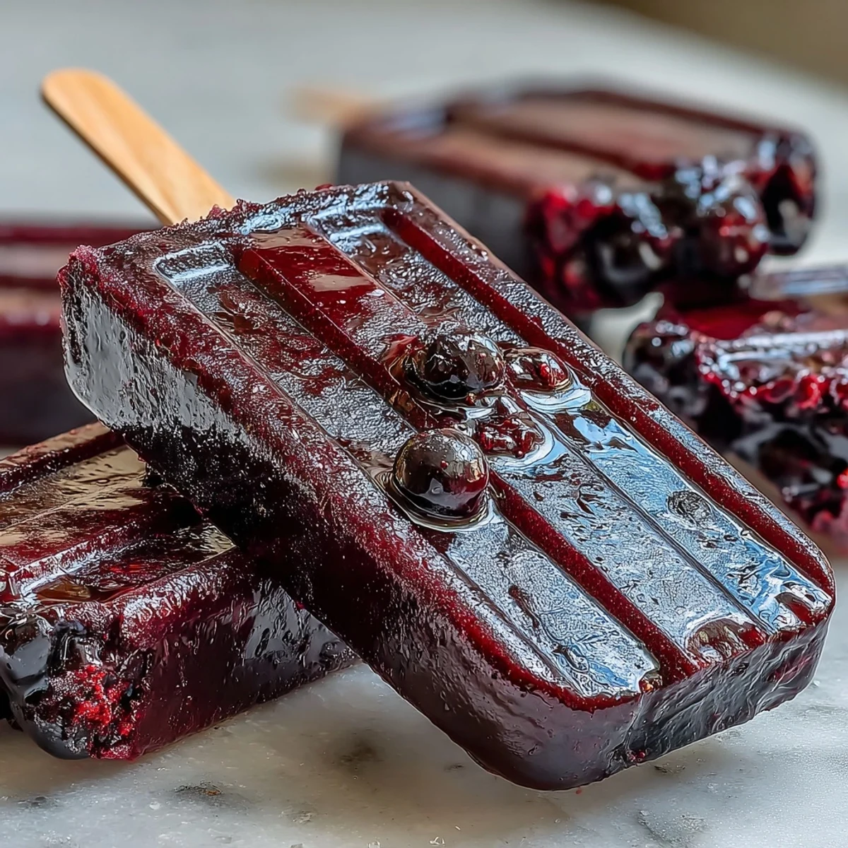 Easy vegan black currant popsicles presented in molds, highlighting glossy texture and sweet-tart aroma.