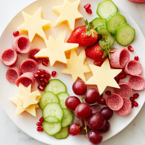 Festive Happy New Year 2026 Star Board, overflowing with star-shaped cheese, meats, fruits, and dips.