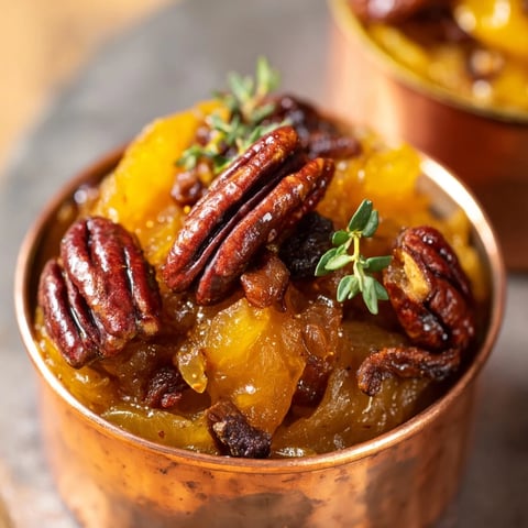 The Copper Kettle appetizer with caramelized onions, pecans, and dates, served in copper ramekins.