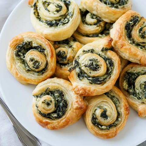 Nahaufnahme von perfekt gerollten Savory Spinach Feta Pinwheel Spirals, servierfertig auf einem Backblech.