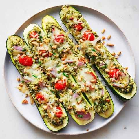 Cheesy Pesto Zucchini Boats #143