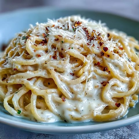 Klassische Cacio e Pepe Pasta, garniert mit knusprigen Röstkernen und einem Glas italienischem Weißwein auf einer sonnigen Terrasse.