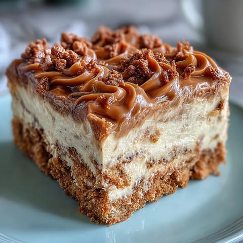 Frisch gebackener Decadent Baked Biscoff Cake mit glatter Lotus-Frostung und Karamell-Touch.