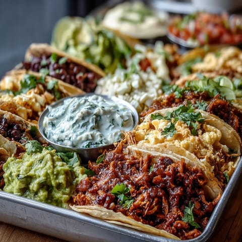 1. Vibrant Cinco de Mayo Taco Bar Spread with sizzling chicken, beef, and fresh toppings for a festive feast  