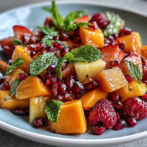 Lebendige tropische Obstplatte mit reifen Mangos, Ananas und exotischen Früchten, perfekt für sommerliche Buffets.