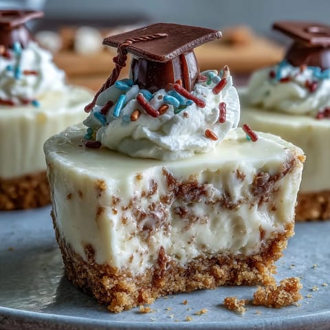 Kleine, cremige Käsekuchen-Bites mit Keksboden und süßen Verzierungen für jede Party.