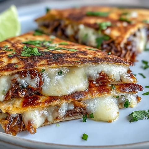 Saftige Birria-Rindfleisch-Quesadillas mit geschmolzenem Käse, perfekt zum Dippen!
