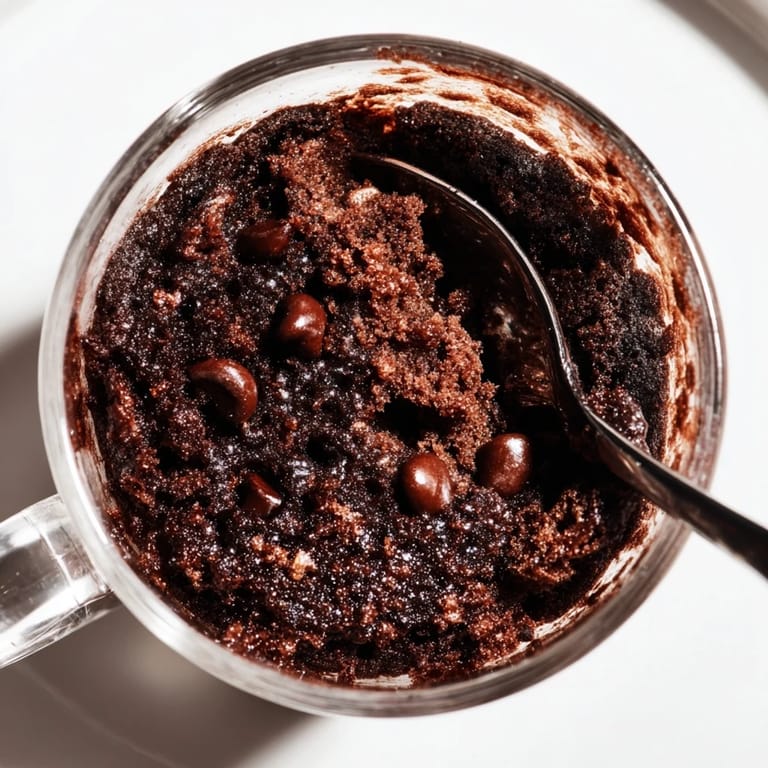 Rich, dark Mug Cake Schokolade, served steaming hot and ready to enjoy from the mug.