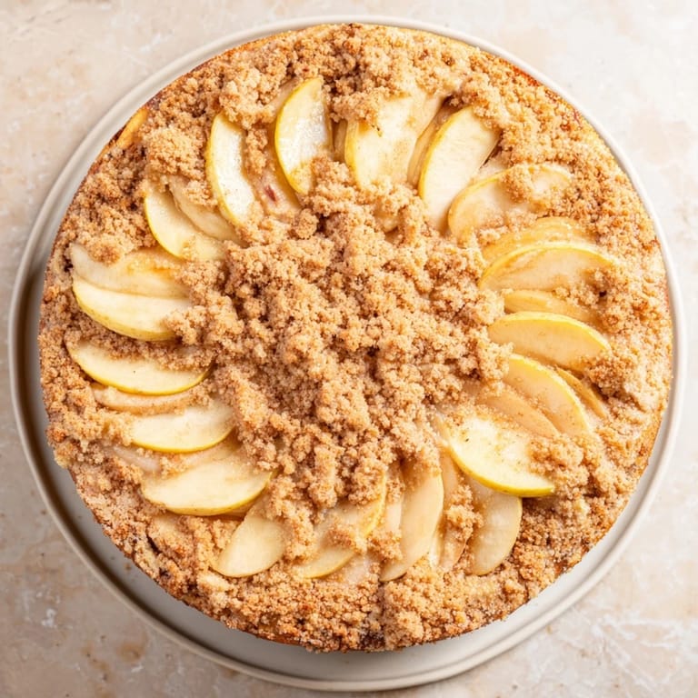 Cozy image of a slice of German apple cake, perfect with a dollop of whipped cream, inviting you in.