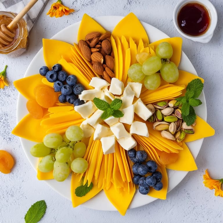 An inviting Daffodil Cheese Board featuring a mix of textures and flavors, ready for spring entertaining.