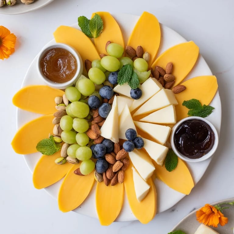 This beautifully arranged Daffodil Cheese Board offers a variety of crackers and cheeses, perfect for any gathering.