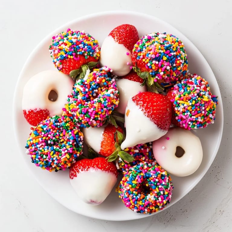 A dazzling Rainbow Sprinkle Party Board with chocolate dipped treats, perfect for celebrations.
