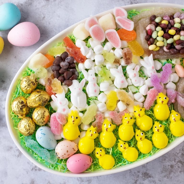 Serve this beautiful Egg-Shaped Candy Platter at your next party; filled with Easter sweets!