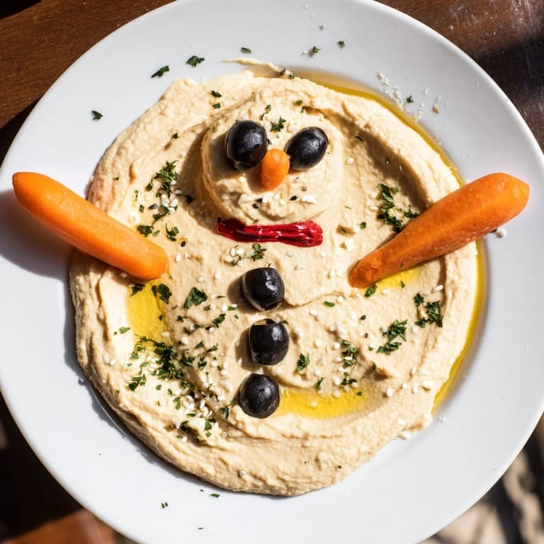 Festive and fun, this melted snowman hummus platter is perfect for a holiday appetizer.