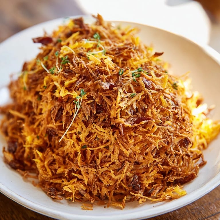A beautiful close-up reveals The Rustic Barnyard, a delicious appetizer of cheese atop golden phyllo hay.