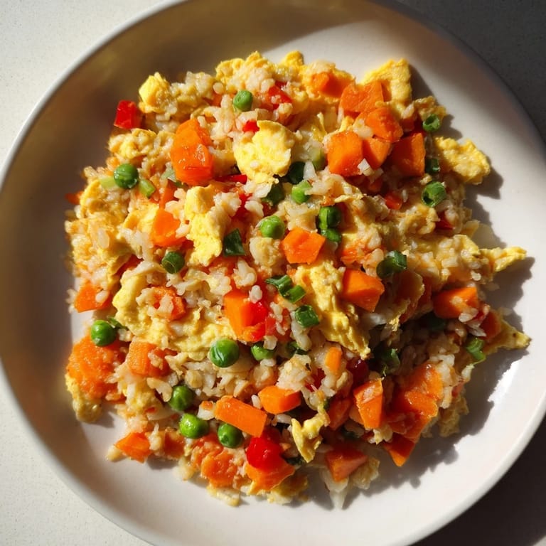 Get a taste of this flavorful egg fried rice, a simple, vibrant meal made with leftover rice.