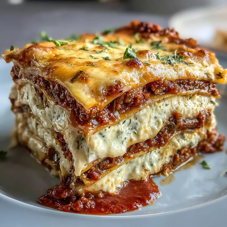 Cheesy, golden One-Pan Smoky Veggie Lentil Lasagne in a cast-iron skillet