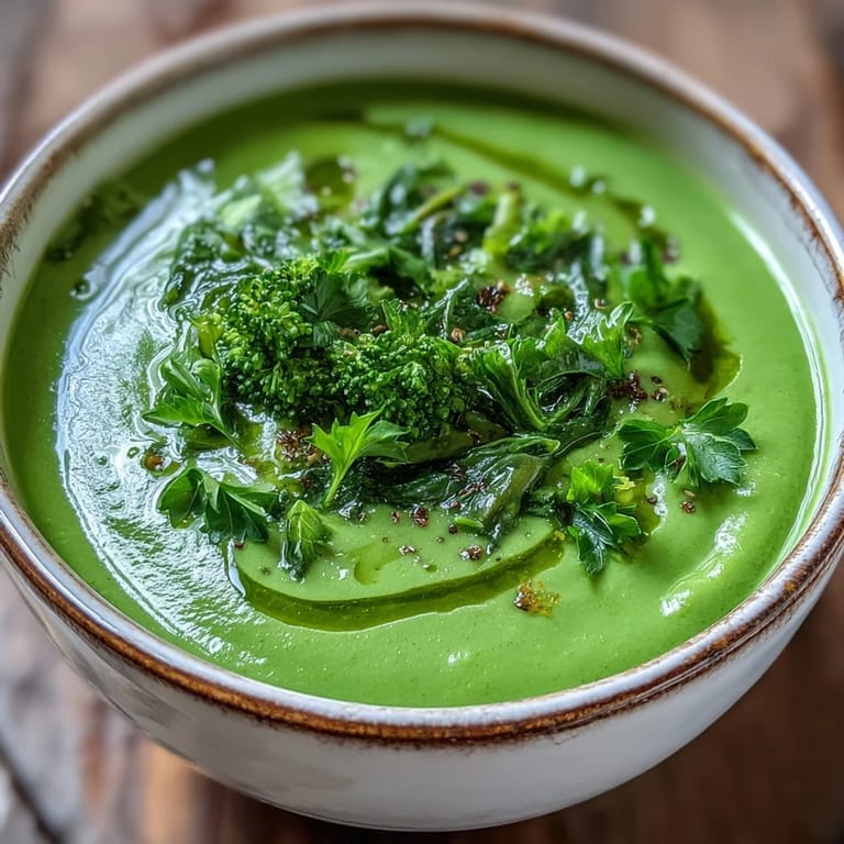 Served Big Green Immunity-Boosting Vegetable Soup with crusty bread alongside, bright green and nutrient-packed.