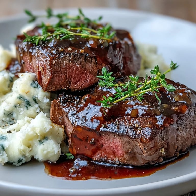 Sliced Venison Steaks with Caraway Crushed Swede reveal pink centers beside buttery, rustic mash flecked with seeds.