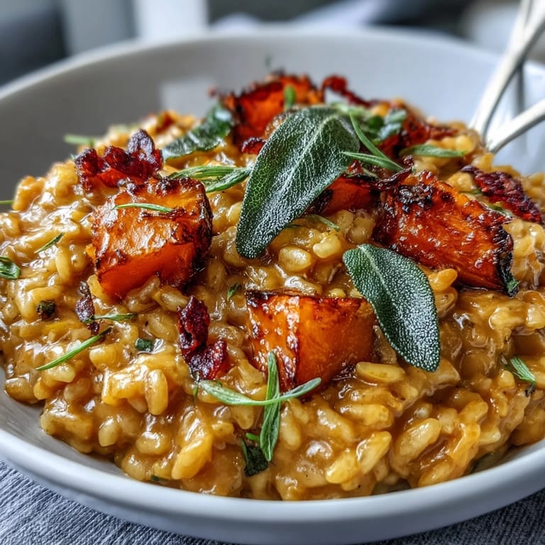 A hearty Vegan Pumpkin Risotto garnished with lemon zest and nutritional yeast, steaming on a rustic wooden table.