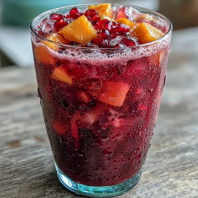 3. Bright and fruity mango dragonfruit refresher, blended with white grape juice and lime, served chilled with fresh fruit topping.