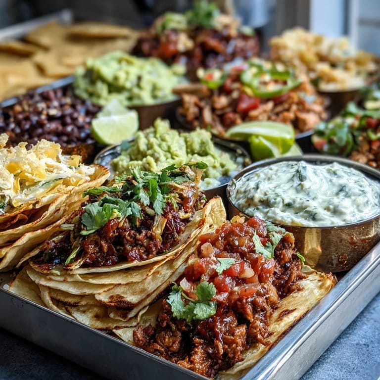 2. Colorful DIY taco station featuring seasoned proteins, warm tortillas, and vibrant garnishes for Cinco de Mayo  