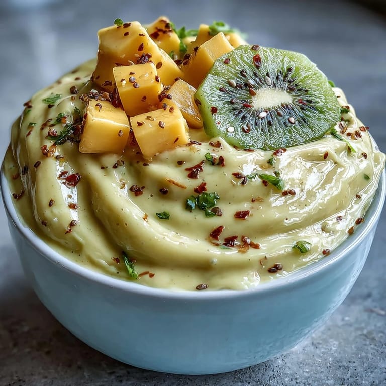 Hausgemachte Mango Chili Limette Smoothie Bowl, perfekt für ein belebendes Frühstück mit Flair.