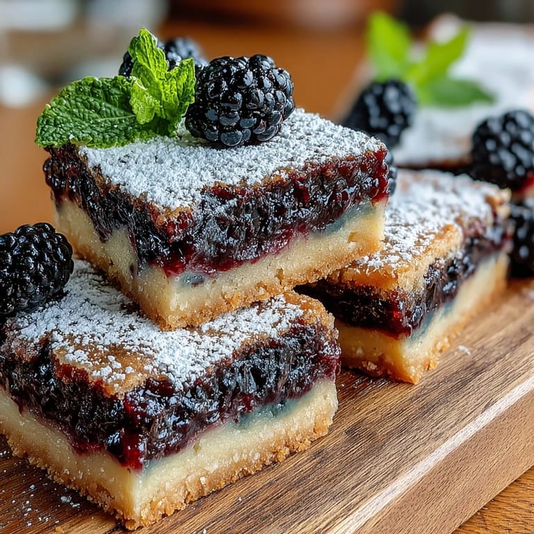 Glänzende, geschnittene Brombeer-Zitronen-Riegel auf einem buttrigen Kurzgebäck.